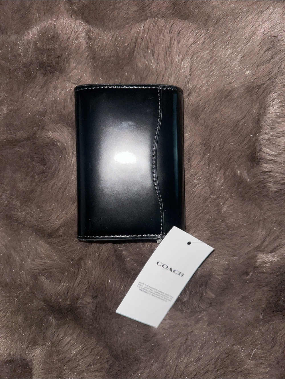 Coach Black Leather Card & Key Holder with Gold 'C' Charm - Picture 3 of 4